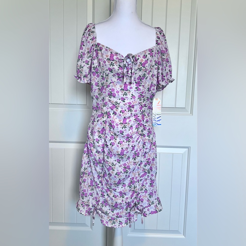 Almost Famous PinkWhite Floral Zipper Ruched Laces XL CottageCore Coquette NWT
